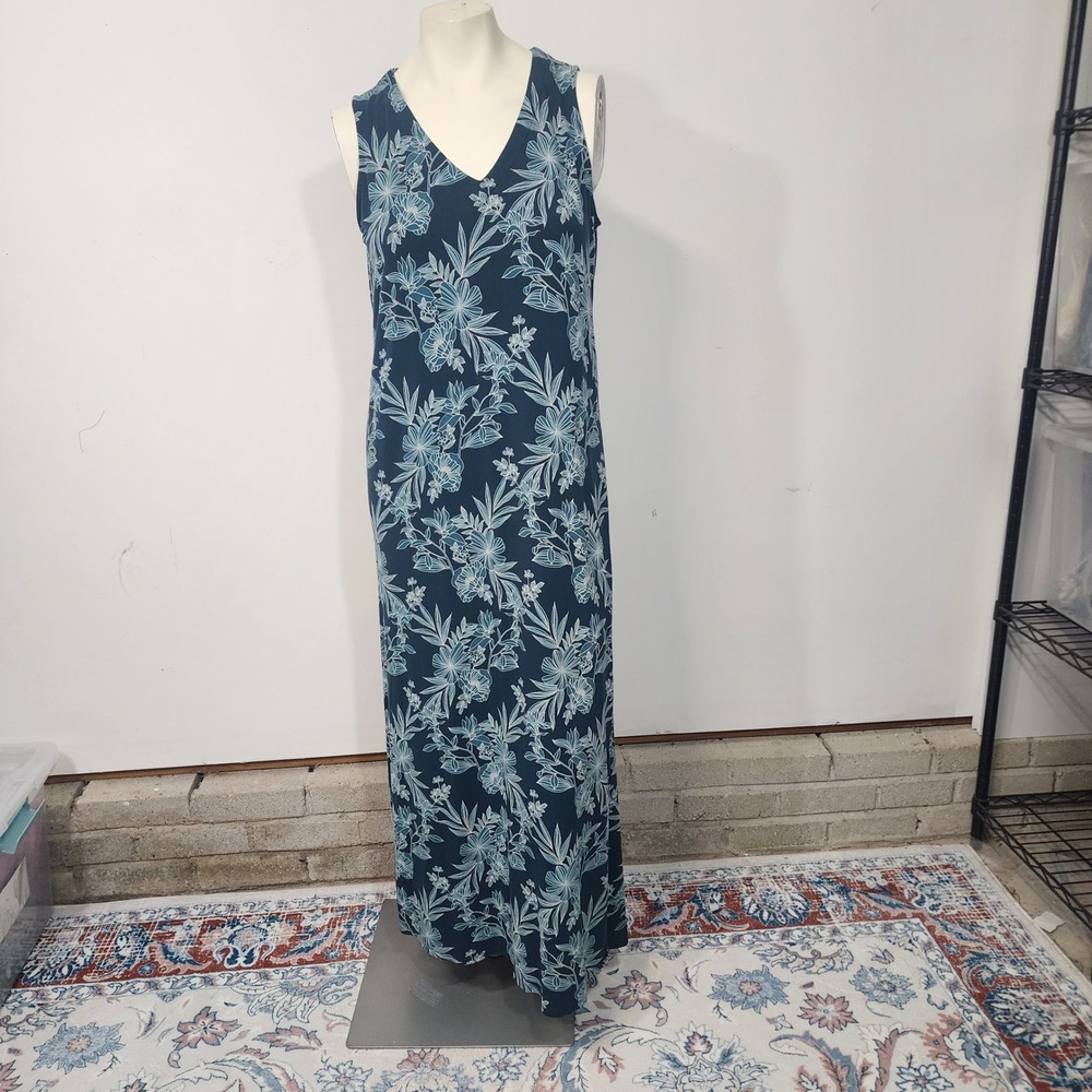 J. Jill Wearever Collection Maxi Dress Small Tall Blue Floral Sleeveless Stretch - Picture 10 of 13